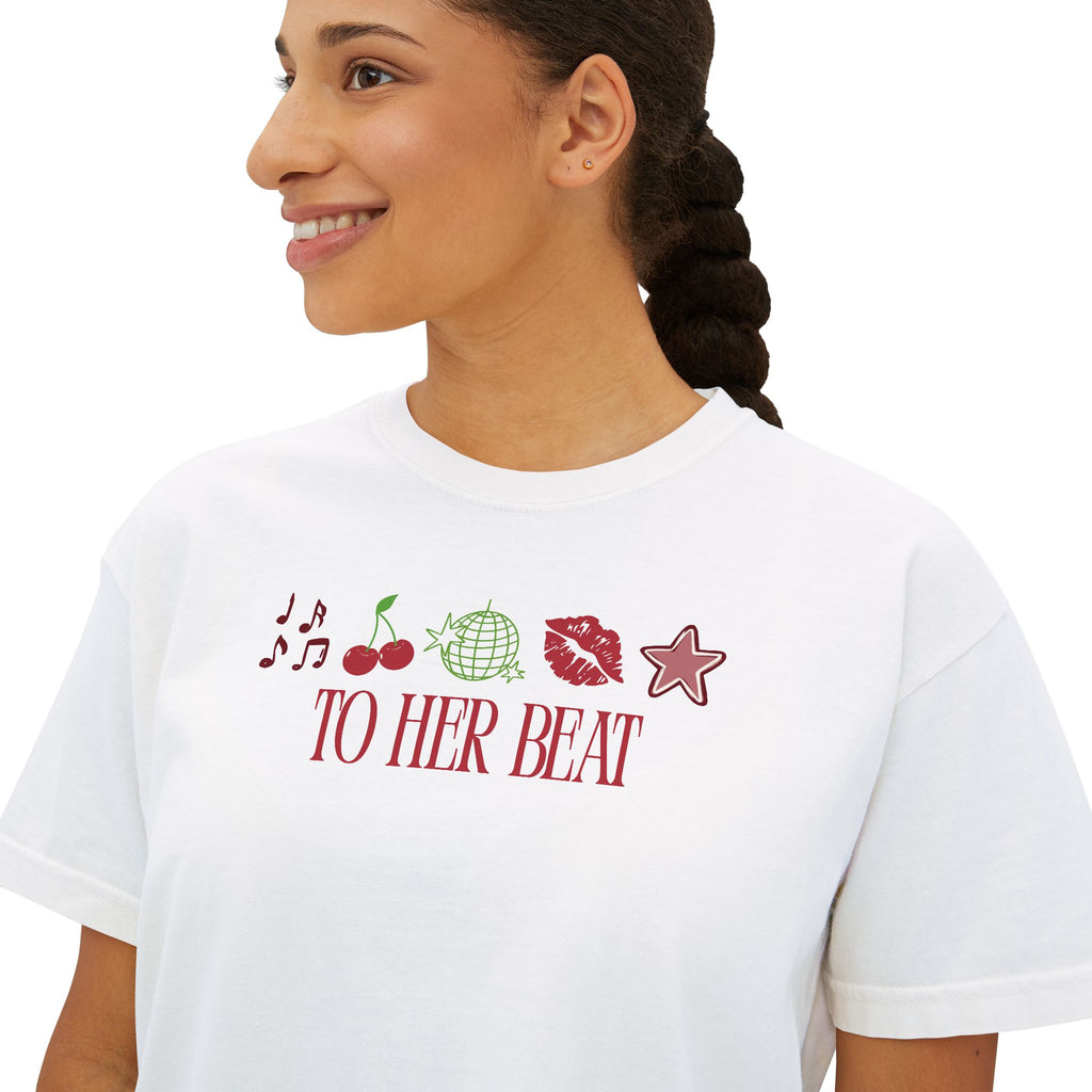 To Her Beat White Boxy Tee