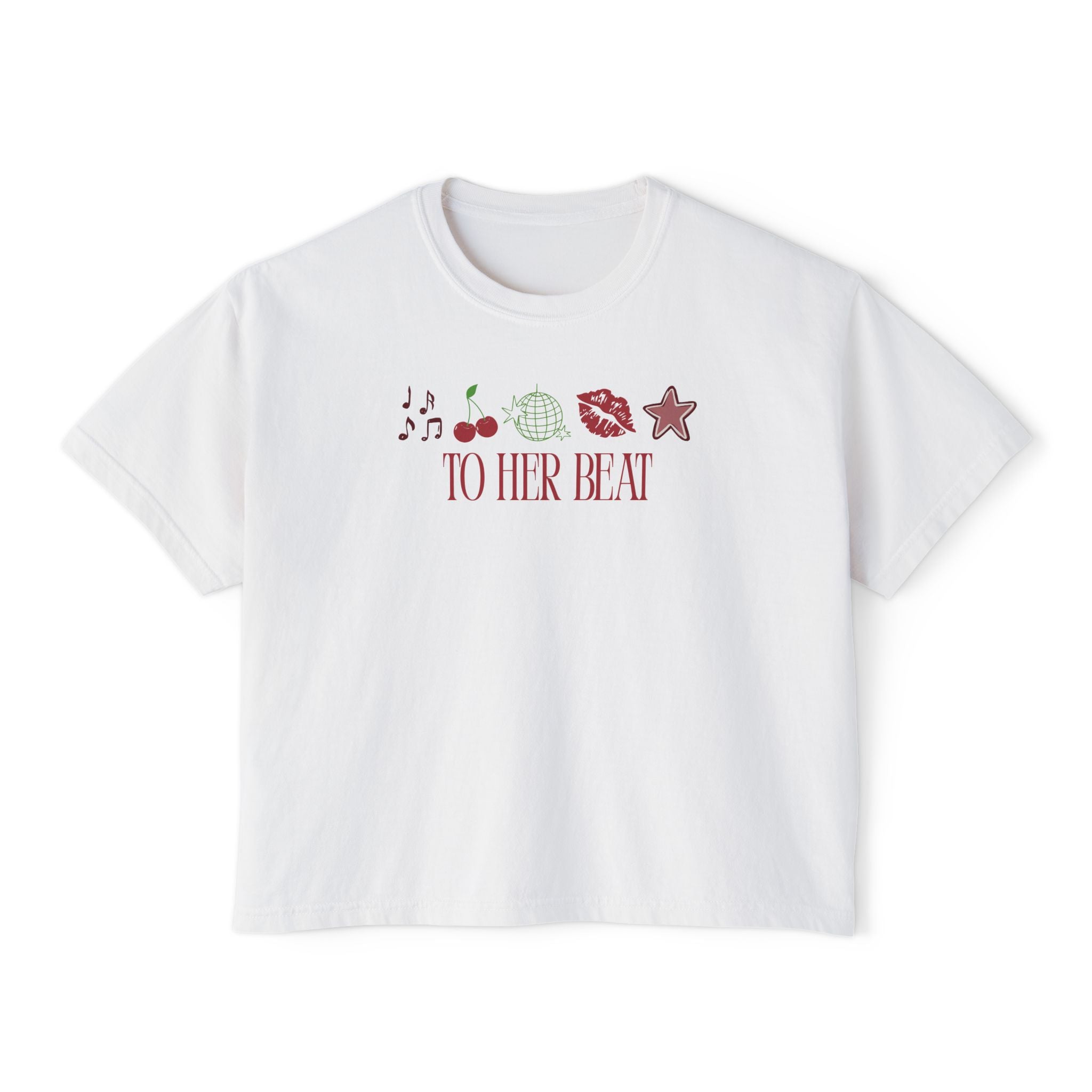 To Her Beat White Boxy Tee
